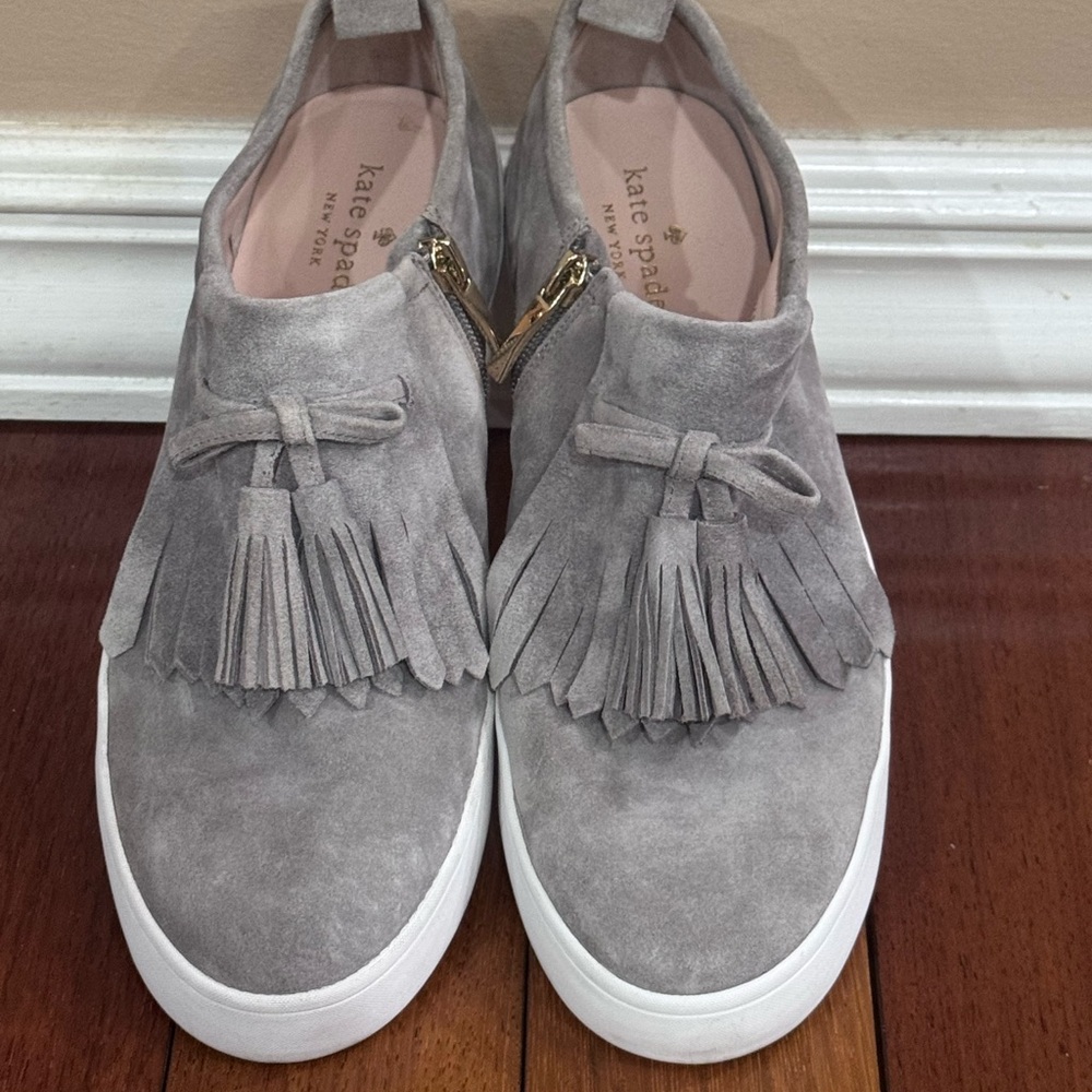 Like New | KATE SPADE | Gray Suede Tassel Fringe Slip-On Sneakers | W 9